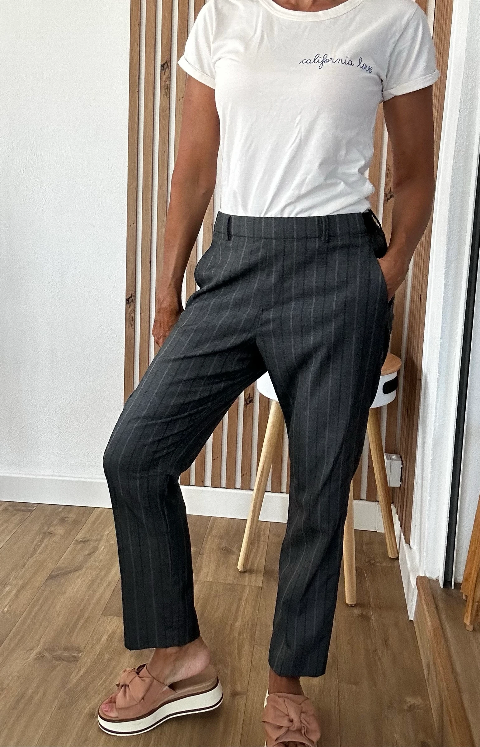 Pantalon tailleur femme rayé Uniqlo T.L